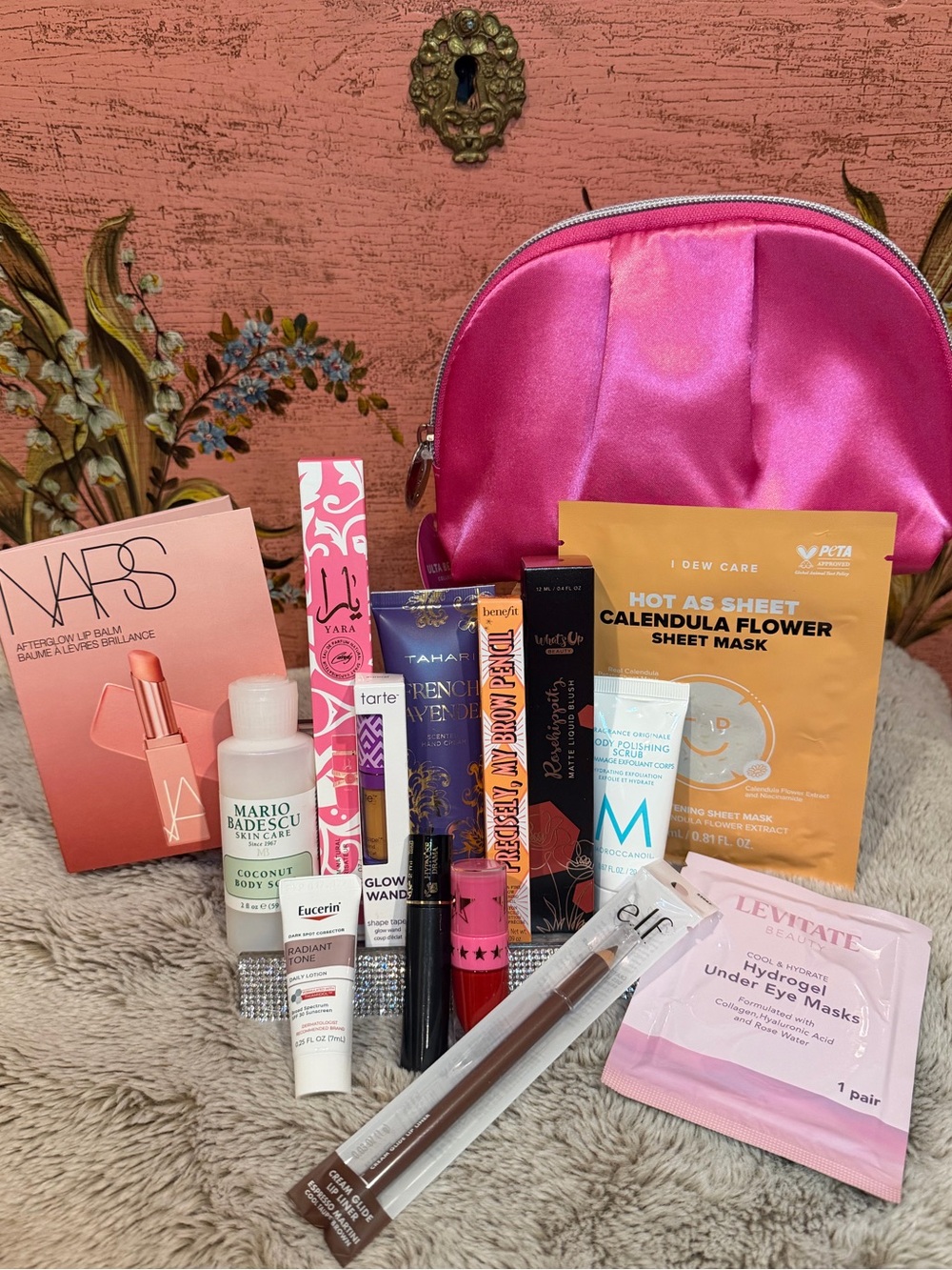 15-piece Assorted Skincare/Makeup Set with Hot Pink Cosmetic Bag